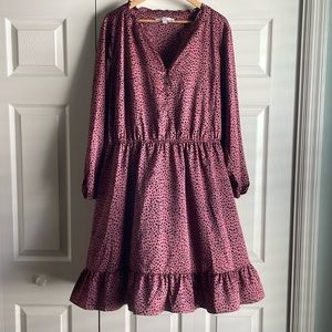 LOFT Plus Silky Animal Print flounce hem, long sleeve above the knee dress